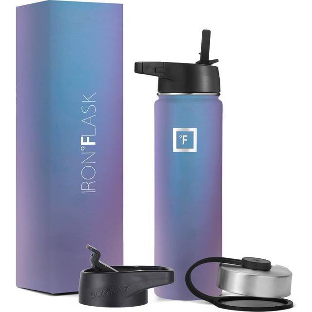 IRON ?FLASK Camping & Hiking Hydration Flask with 3 Lids - Stainless Steel  Double Walled & Vacuum Insulated Water Bottle - Leak Proof & BPA Free (Aur