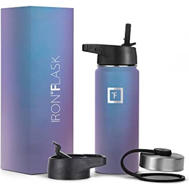 IRON ?FLASK Camping & Hiking Hydration Flask with 3 Lids - Stainless Steel  Double Walled & Vacuum Insulated Water Bottle - Leak Proof & BPA Free (Aur