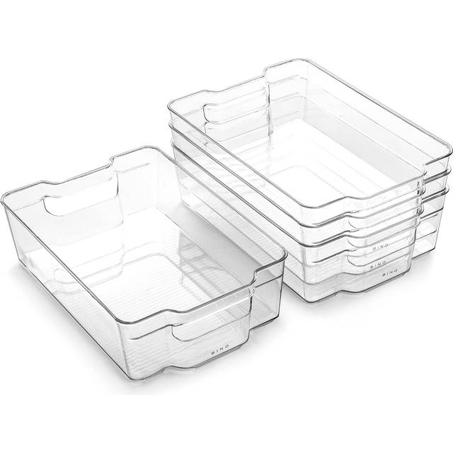 BINO | Stackable Storage Bins  Large - 4 Pack | The Stacker Collection | Clear Plastic Storage Bins | Organization and Storage Containers for Pantry &