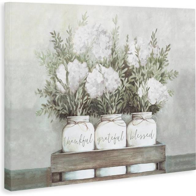 Stupell Industries Pristine Hydrangea Bouquets Thankful Grateful Blessed Sentiment Canvas Wall Art Design by Dogwood Portfolio