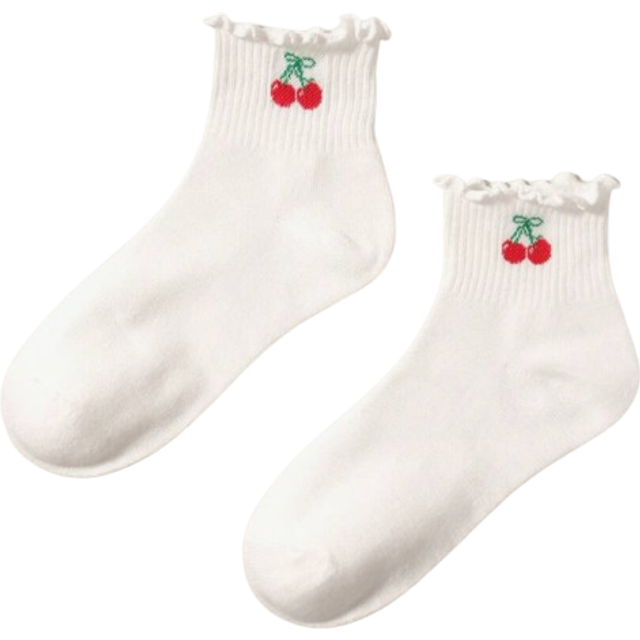 SHEIN Artist Kawaii Cherry Pattern Cute Crew Socks Mid-Calf Socks, Holiday