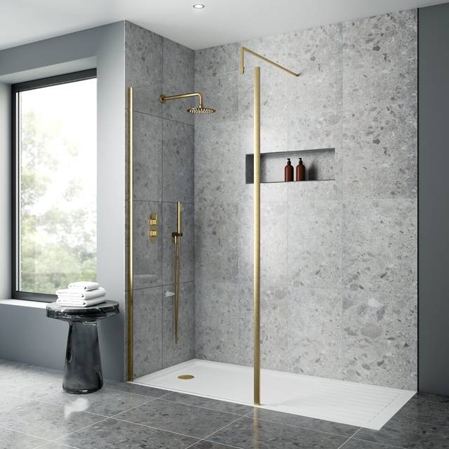 Nuie 1100mm Outer Framed Wetroom Screen With Support Bar - Matt Black