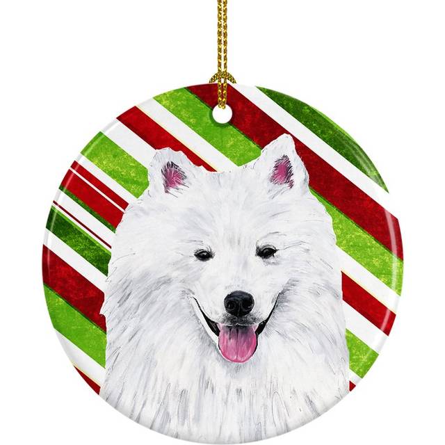 Caroline's Treasures SC9339CO1 American Eskimo Candy Cane Holiday Christmas Ceramic Ornament Multicolor