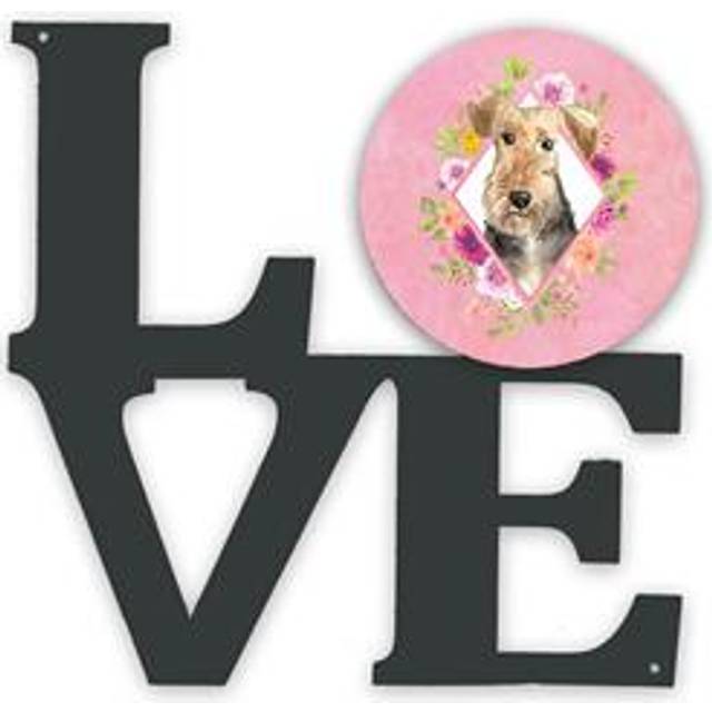"""""Caroline's Treasures Airedale Terrier Pink Flowers Metal Artwork Love wall-decor  Multicolor"""""