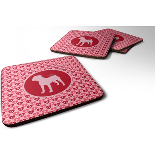 """""Caroline's Treasures SDK1153-A-FC Pit Bull Valentine Hearts Foam Coasters (Set of 4)  3.5"""""""" H x 3.5"""""""" W  Multicolor"""""