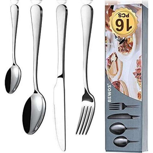 Cutlery Set 16 Pieces Stainless Steel Flatware Set Silverware (Silver)