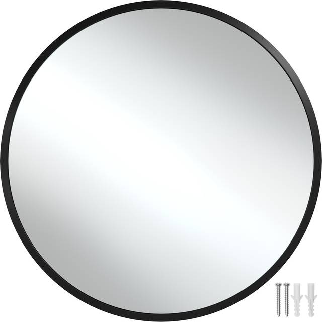 Round Mirror Fiona - aluminium frame, wall mounted, minimalist design - 70 cm