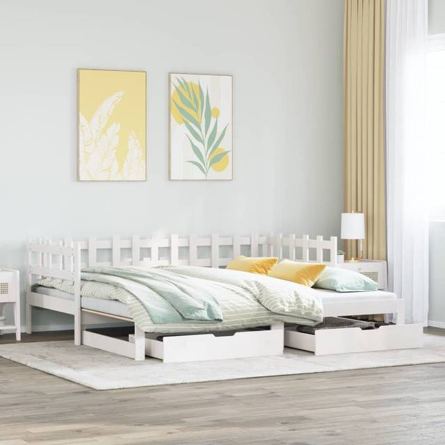 Mogos Solid Wood Daybed with Trundle - White (Single (3&#39;))
