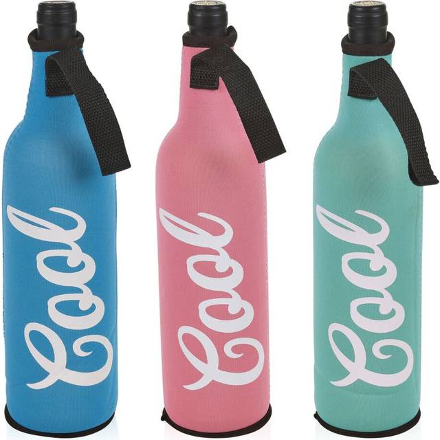 3 Neoprene Bottles Cooler Bag Sleeve Zip Lock Cover Carry Handle BBQ Picnic - Multicolored (1.05L)