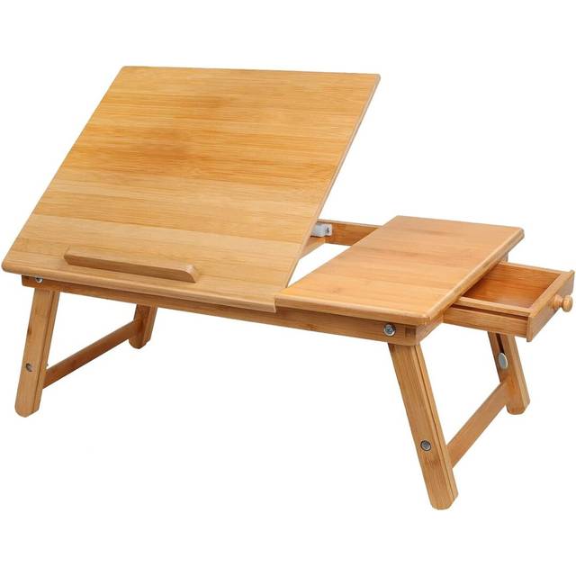MantraRaj Bamboo Lapdesk Laptop Desk Foldable Laptop Stand Bed Table Serving Tray Notebook Computer Sofa Table Stand Height & Angle Adjustable Lap des