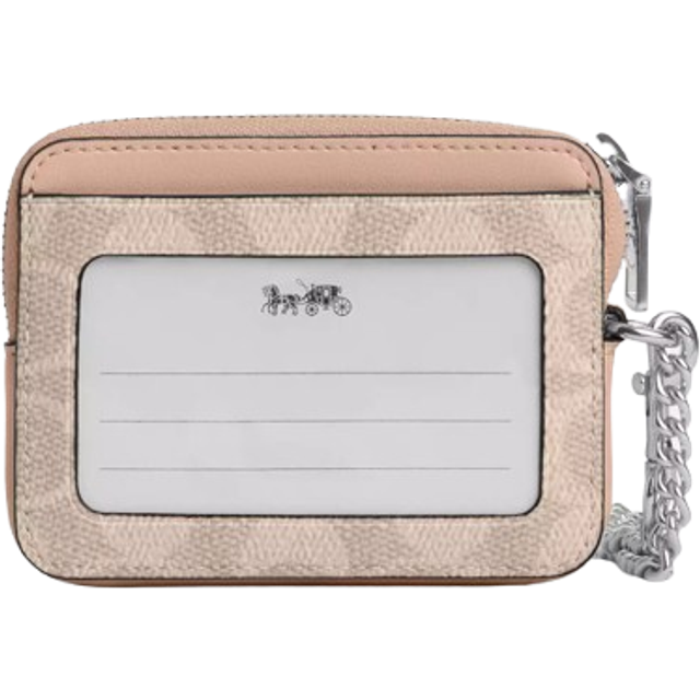 Coach Womens Zip Card Case in Signature Canvas - Beige - One Size