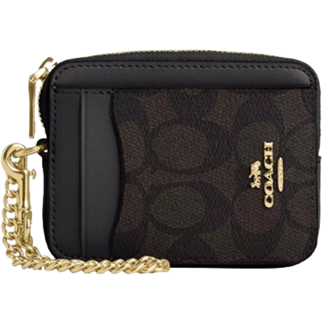 Coach Womens Zip Card Case in Signature Canvas - Beige - One Size
