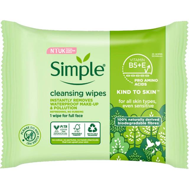 Simple Biodegradable Cleansing Face Wipes 25 Pack