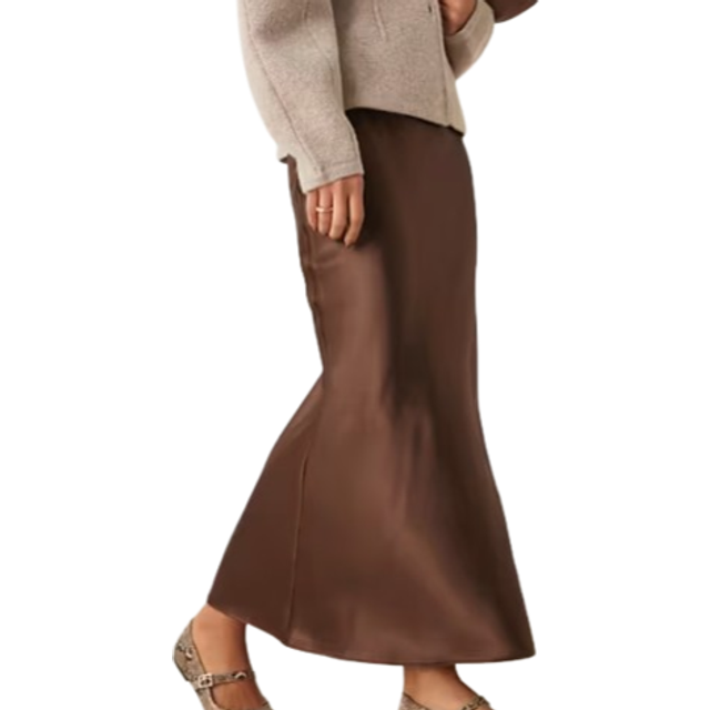 New Look – Brun, diagonalskuren midikjol i satin