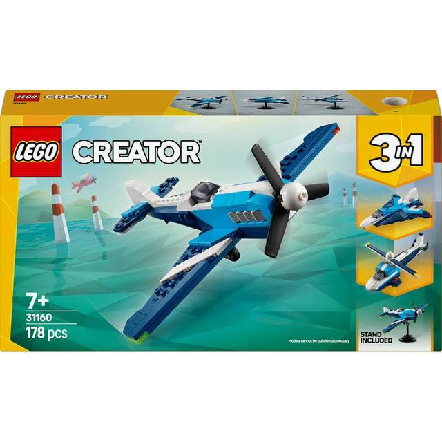 LEGO Creator 3in1 Flygplan: racerplan Leksak, Kan byggas om till ett jetplan eller en helikopter, Byggset med flygfarkoster, Äventyrsset för barn, Presentidé för pojkar och flickor från 7 år 31160