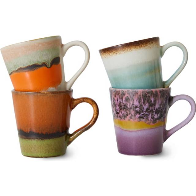 HKliving 70's espresso mugg 4-pack Retro - Multi
