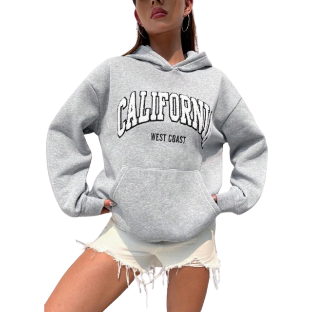 Flirla Letter Flocking Kangaroo Pocket Drop Shoulder Hoodie,Long Sleeve Tops