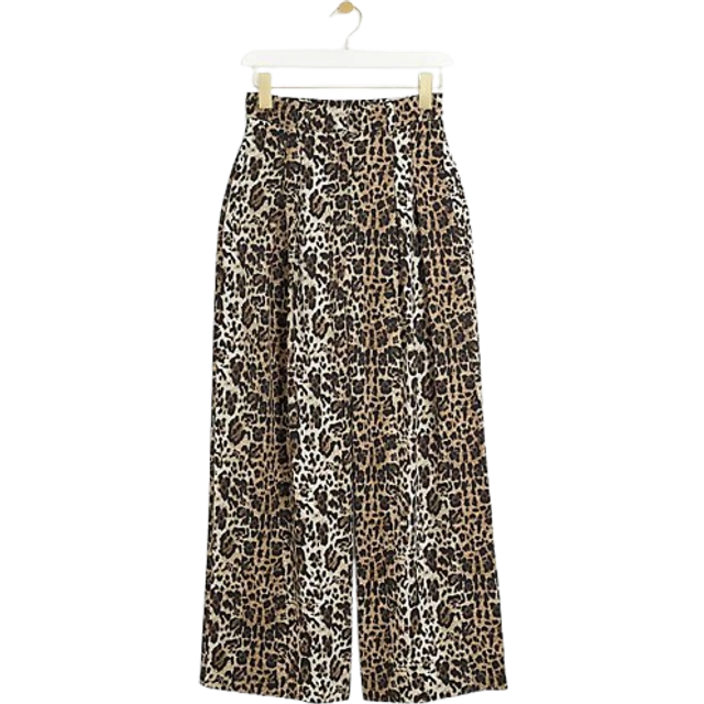 River Island Womens Wide Leg Trousers Brown Leopard Print Viscose - Size 10 UK