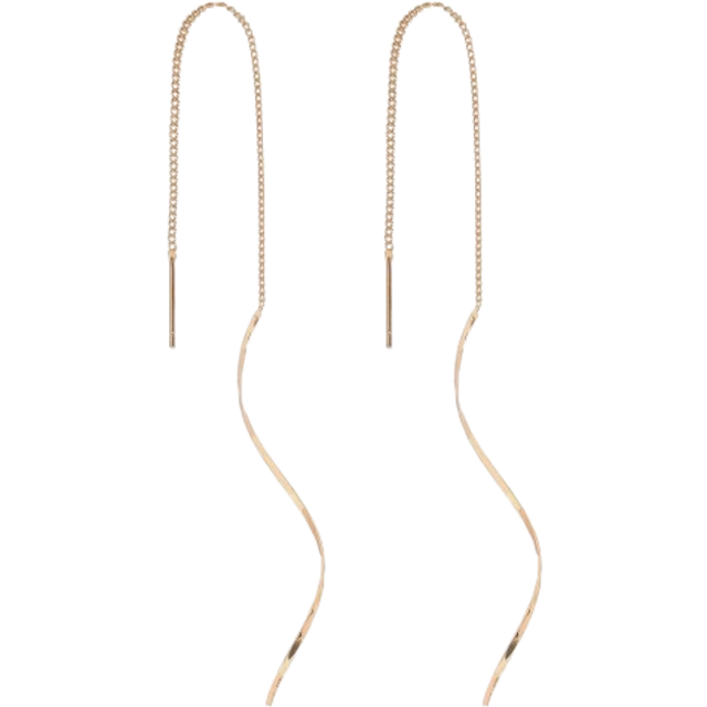 Nooxian 1pair Long Tassel Threader Earrings Wave Shaped Simple Long Chain Earrings Elegant Earrings For Women