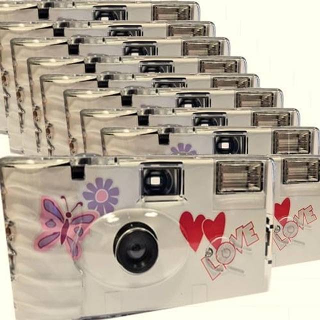 10 x 1 A Photo PORST bröllopskamera med fjäril/engångskamera/festkamera (27 foton vardera, med blixt, 10-pack)