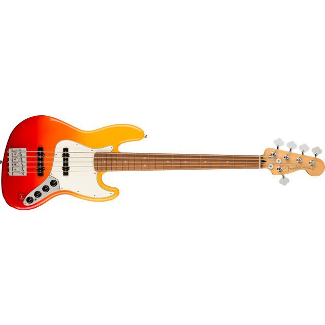 Fender Player Plus Jazz Bass V 5-String Electric Guitar (Pau Ferro Fingerboard, Tequila Sunrise) in Red/Yellow