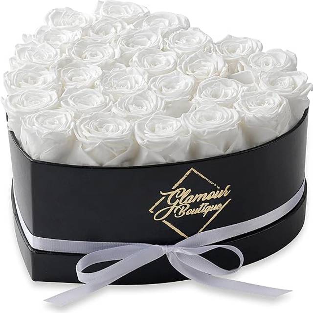 GLAMOUR BOUTIQUE 27Piece Forever Flowers Heart Shape Box  Preserved Roses  Immortal Roses That Last A Year  Eternal Rose Pres