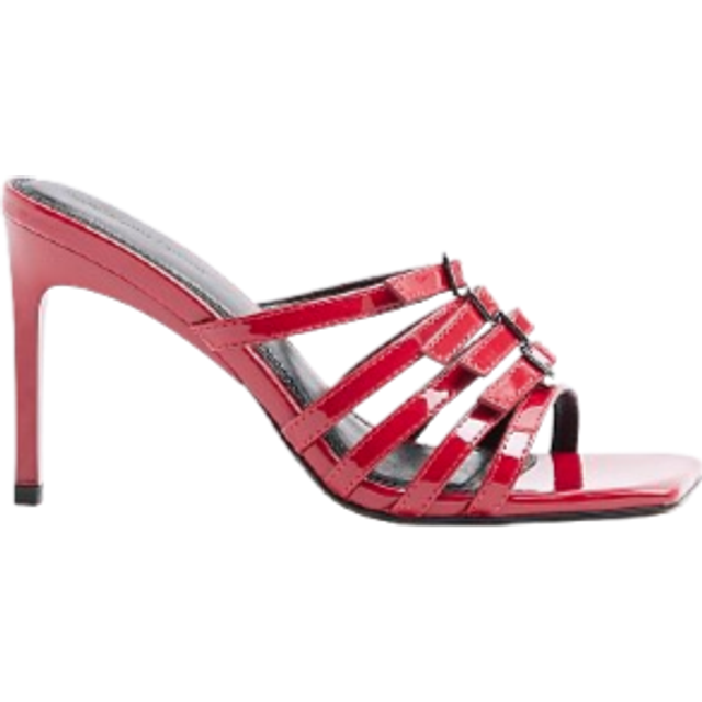 River Island Womens Red Buckle Mule Heeled Sandals - 3