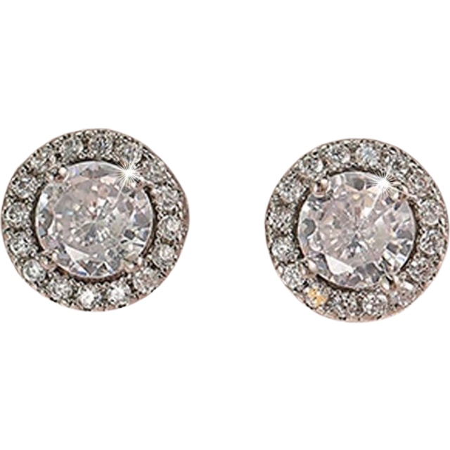 SHEIN 1 Pair Classic Round Cubic Zirconia Women Stud Earrings For Girl Engagement Wedding Earrings Holiday Travel Daily Decoration Dating Gift