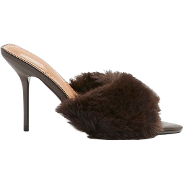 River Island Womens Brown Faux Fur Heeled Mules - 8