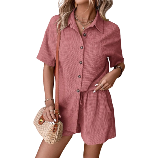 Luneh Drop Shoulder Shirt & Tie Front Shorts