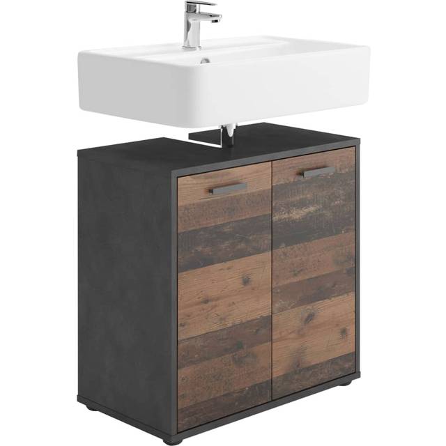 FMD Möbel Tvättställsskåp, spånskiva, matera/gammal stil mörk, ca 60 x 59 x 33 cm