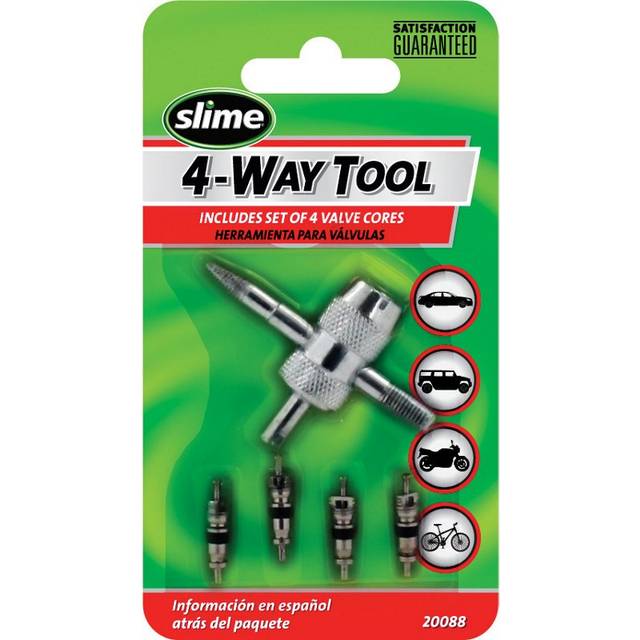 Slime 20088 Valve Tool  4-Way  Plus Valve Cores for All Types of Tire