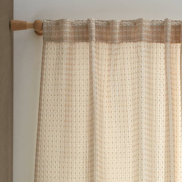 Pineapple Elephant Muscat Waffle Slot Top Ready Made Single Voile Curtain Natural - Beige