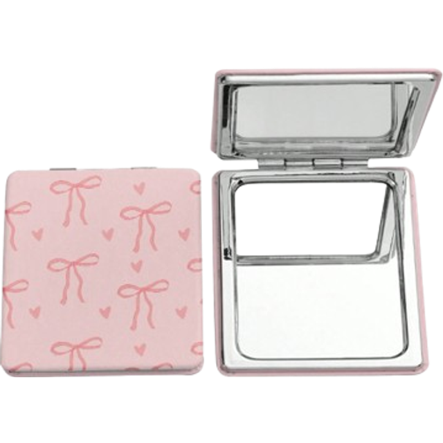 ROMWE 1 Pc Pink Bow & Heart Pattern Square Makeup Mirror, Portable Handheld Mirror For Girls (Pattern Placement Random)