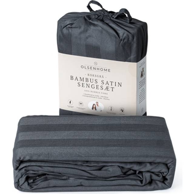 OlsenHome Bambus Satin Sengetøj 140x200 cm Grå Dynebetræk Grå (200x140cm)