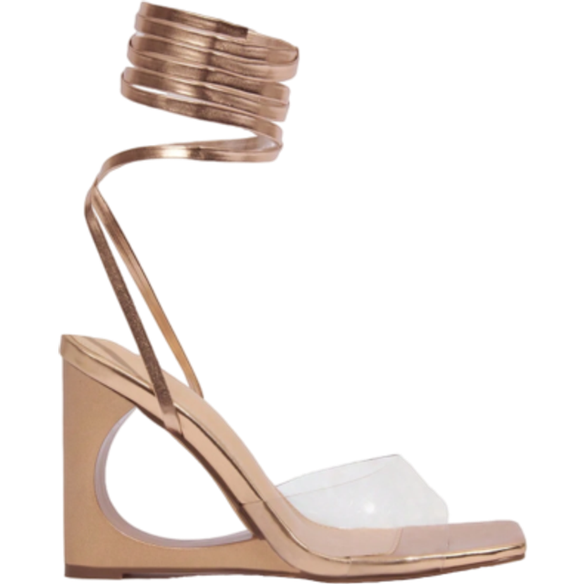 Cuccoo Woman Shoes Clear Strap Elegant Strappy Wedge Rose Gold Sandals For Summer Vacation Shoes Back To School Shoes College Student Shoes Party Baddie Chic