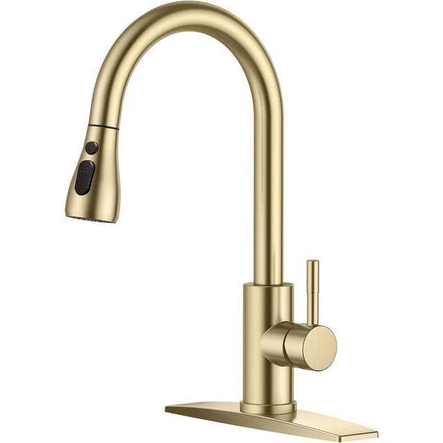 FORIOUS Gold Kitchen Faucet, Kitchen Faucets with Pull Down Sprayer, Modern Brass Copper 304 Stainless Steel Kitchen Sink Faucet, Pull Down Kitchen F