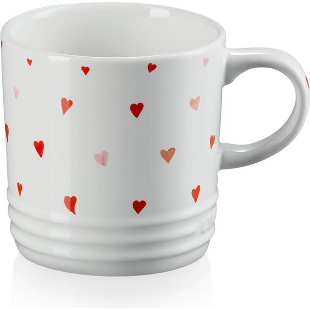 Le Creuset Stoneware Mini Hearts Mug, 350ml, White/Pink