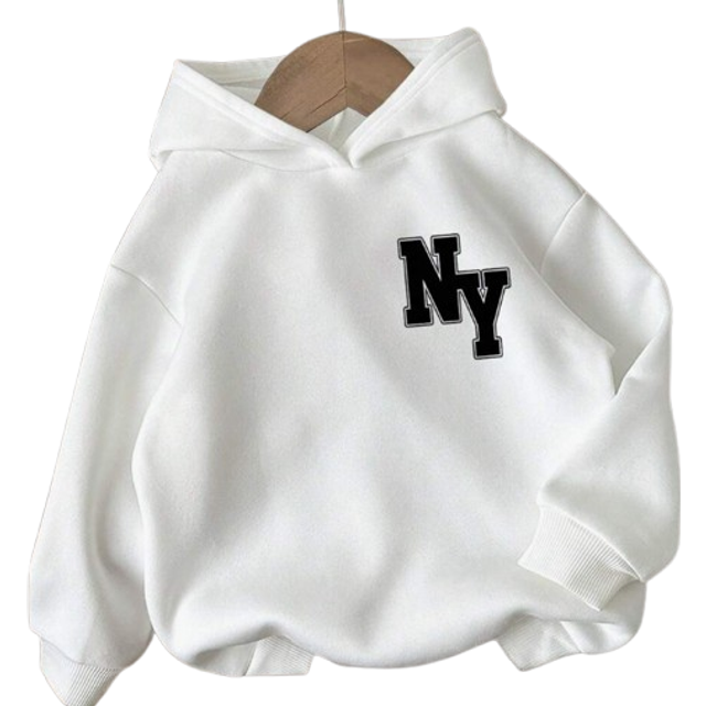 SHEIN Tween Boy Casual Simple NY Cartoon Pattern Loose Fit Thick Hooded Sweatshirt For Autumn/Winter