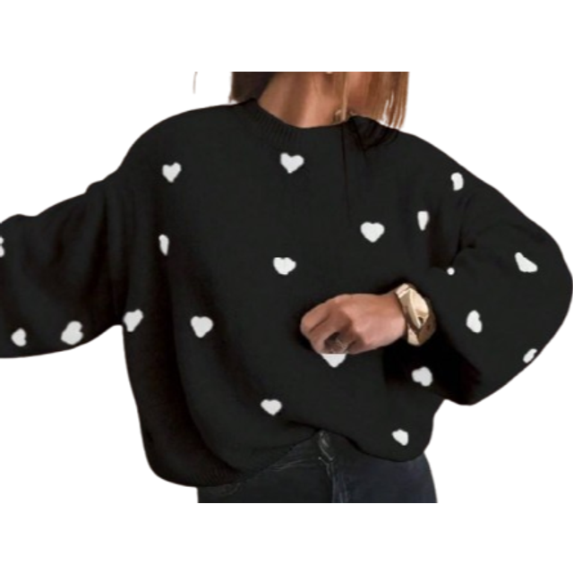 SHEIN Women&#39;s Autumn And Winter Valentine&#39;s Day Cute Casual Love Jacquard Loose Casual Fashion Sweater Round Neck Long Sleeve Pullover Sweater