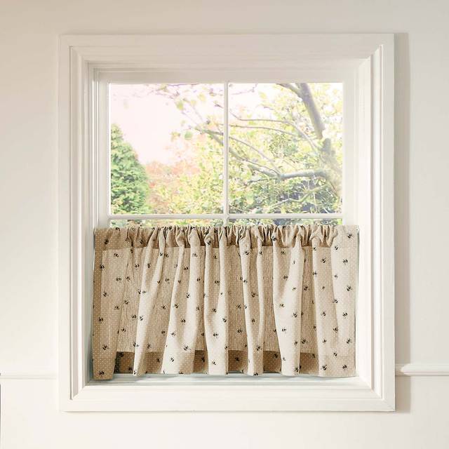 Bees Café Style Unlined Slot Top Single Curtain - Natural