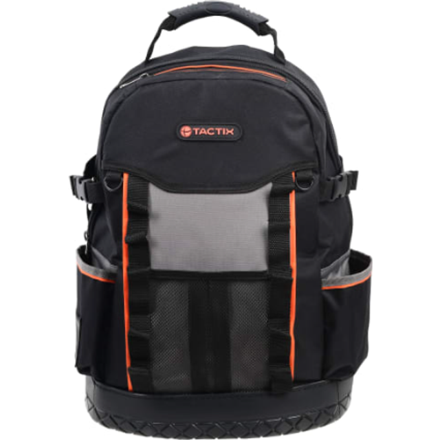 Tactix Rugged Heavy Duty Tools Backpack - Black, Orange & Grey