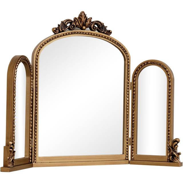 Gold Ornate Arched Triple Dressing Table Mirror 80cm x 56cm Material: Mirrors