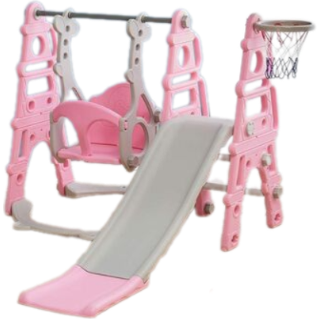 Livingandhome - Kids Swing Slide and Basketball Hoop 3 in 1 Play Game Center,Pink