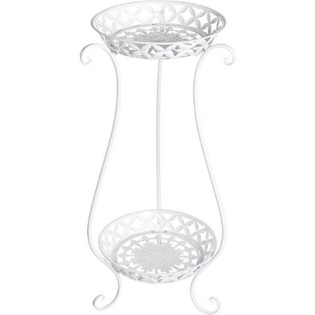 2 Tier Tall Vintage Metal Plant Stand - White - One Size