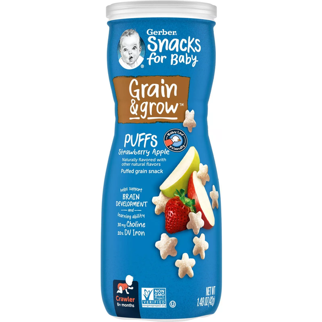 Gerber, Puffs Cereal Snack, Crawler, 8+ Months, Strawberry Apple, 42 g