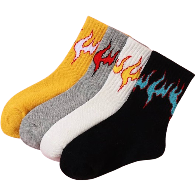 SHEIN 4pairs Toddler Kids Flame Pattern Socks