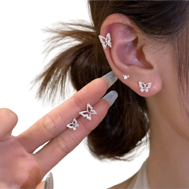SHEIN 6pcs Super Elegant Butterfly & Minimalist Designer Stud Earrings, Suitable For Daily Wear