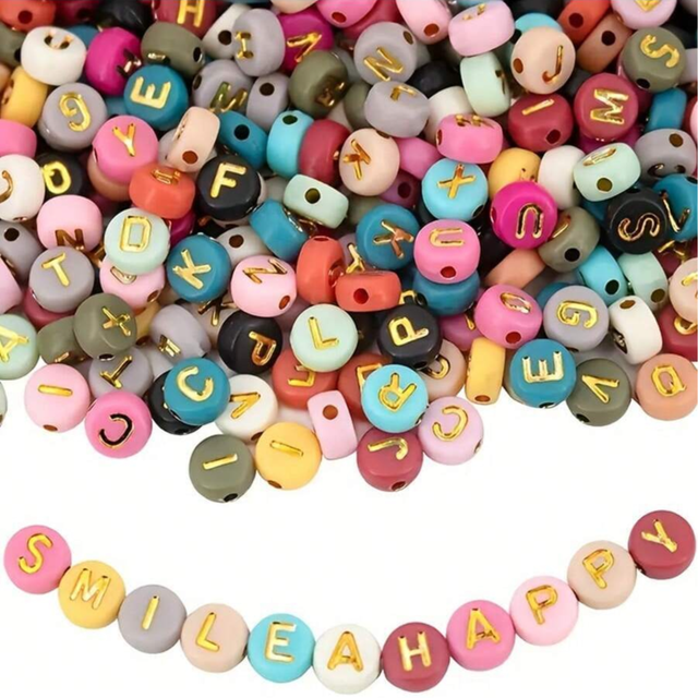 SHEIN 200PCS Acrylic A-Z Alphabet Beads For Bracelets, 4x7mm Round Letters Beading Kits For DIY Jewelry Making, Colorful Smile Face & Heart Friendship Brace