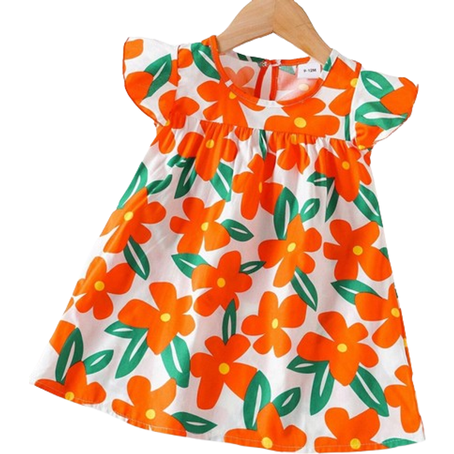 SHEIN Baby Girl Flower Dress Baby Cap Sleeves Fashion Cute Princess Dress